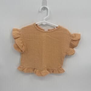 Grayson Collective Orange Gauzy Rippled Ruffle Short Sleeve Shirt Girls 3T